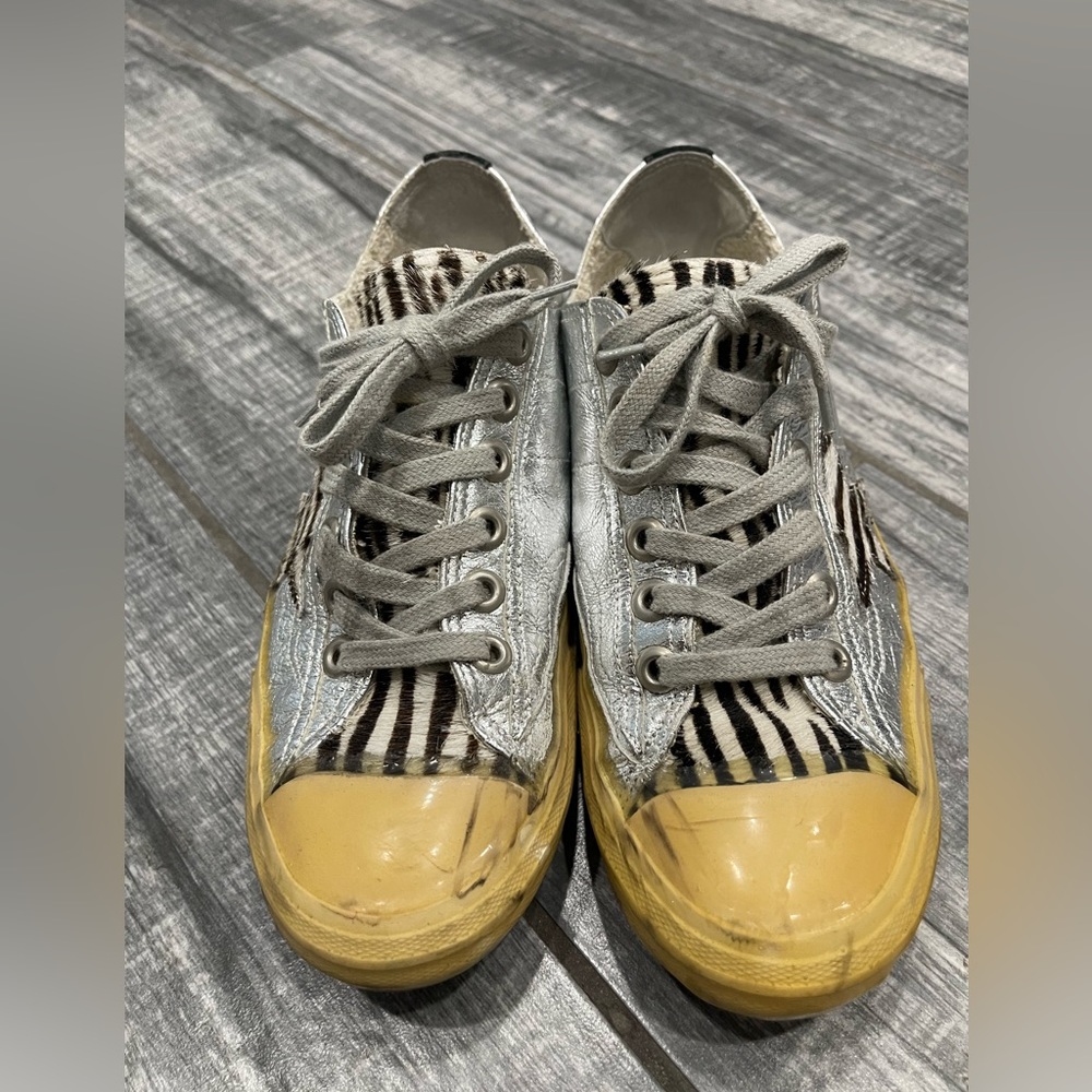 Golden Goose silver leather & Zebra star Sneaker Size 40 $685 - Picture 3 of 8
